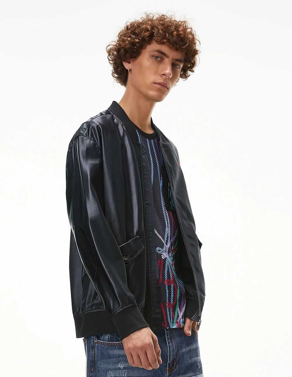 MARK FAST MEN EMBROIDERED LOGO RETRO MA1 CASUAL JACKET