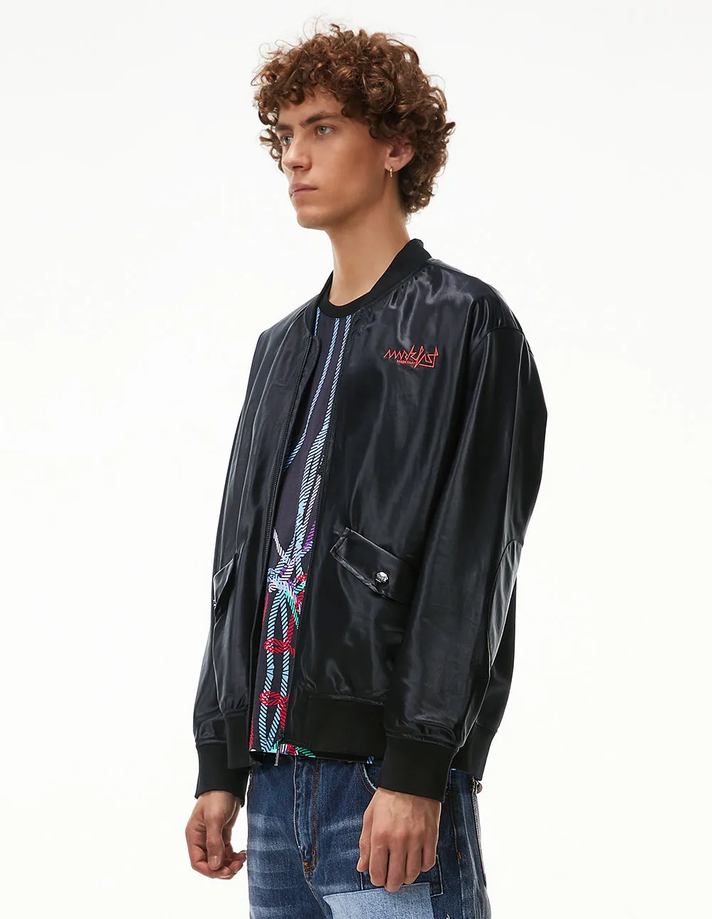 MARK FAST MEN EMBROIDERED LOGO RETRO MA1 CASUAL JACKET