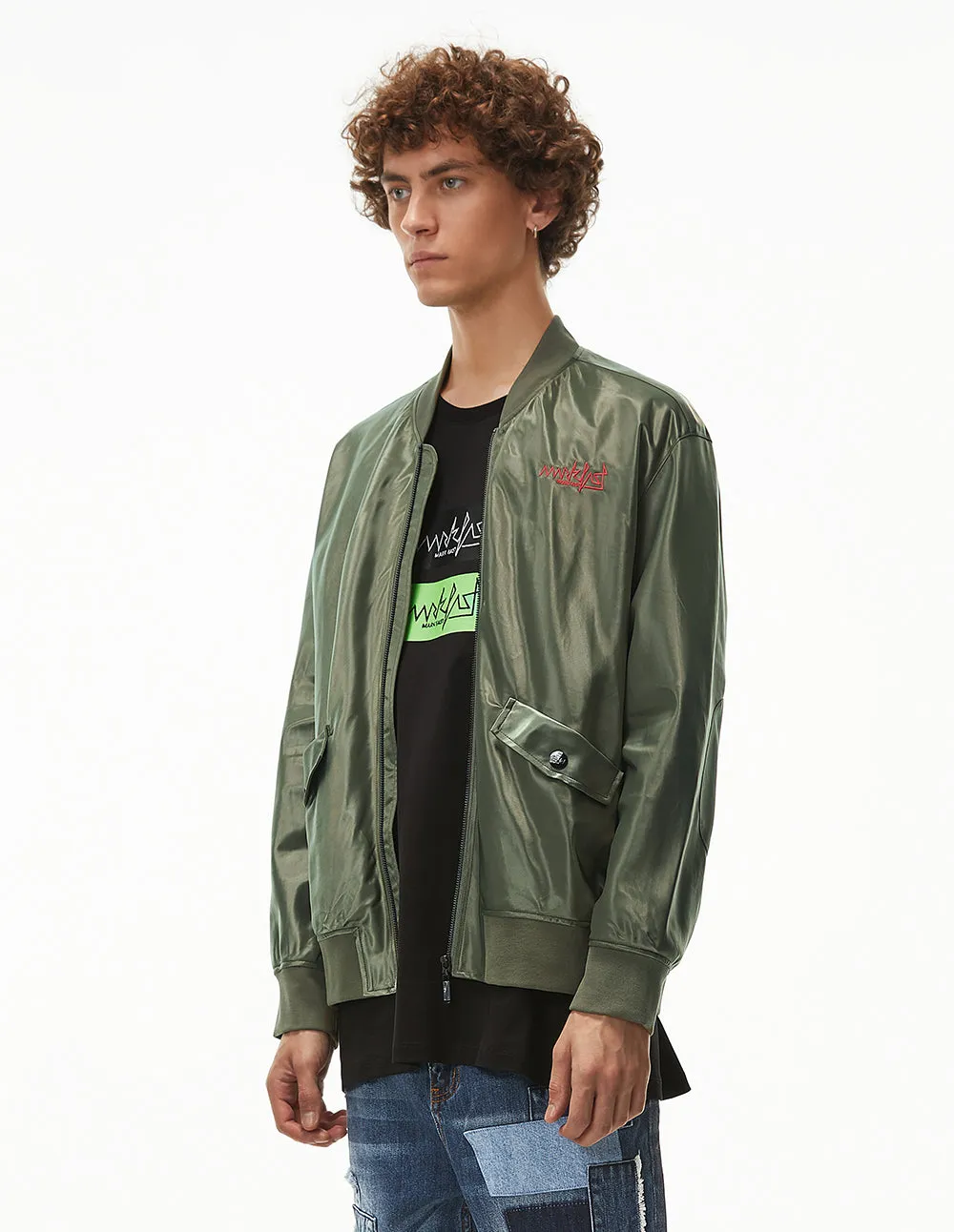MARK FAST MEN EMBROIDERED LOGO RETRO MA1 CASUAL JACKET