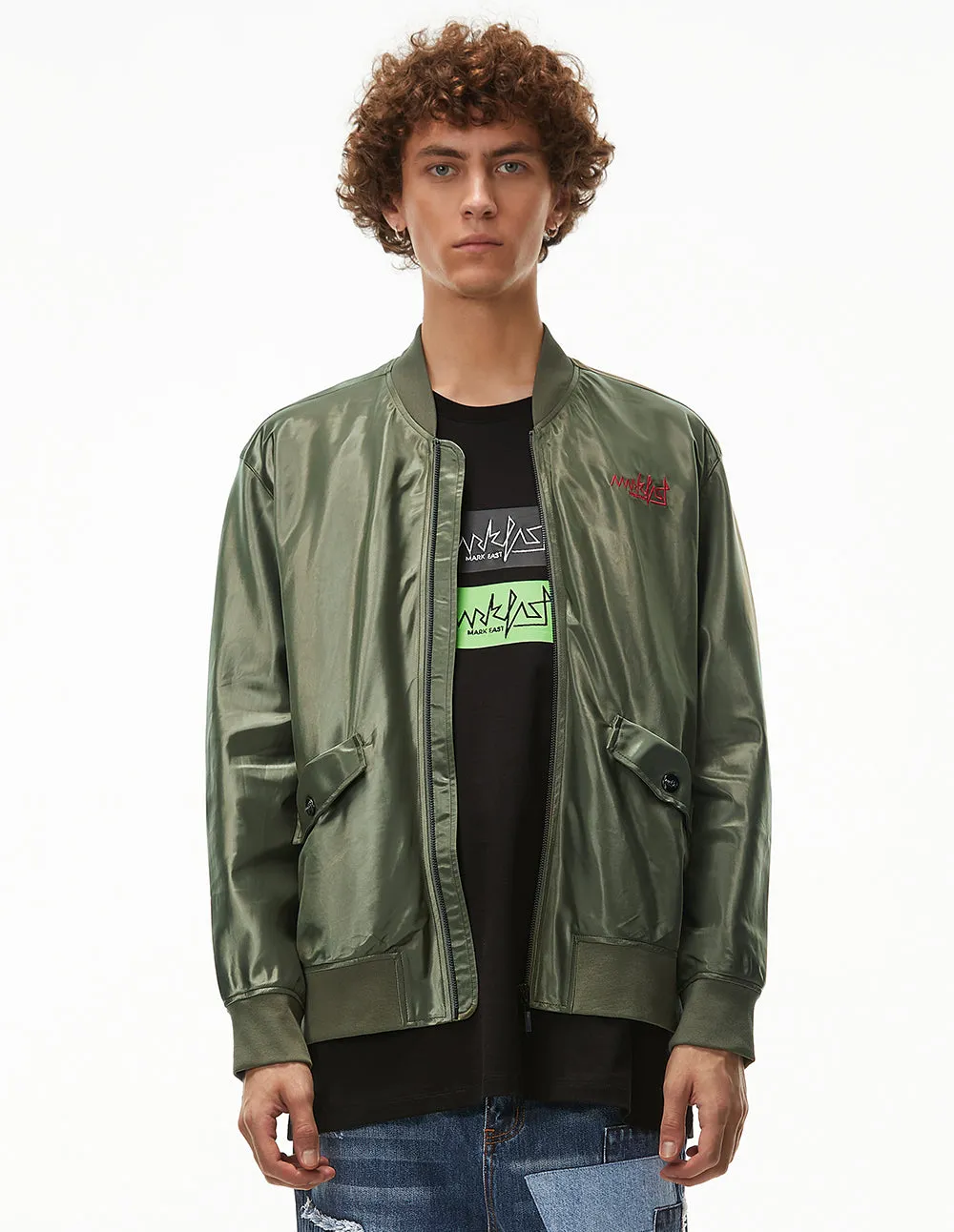 MARK FAST MEN EMBROIDERED LOGO RETRO MA1 CASUAL JACKET