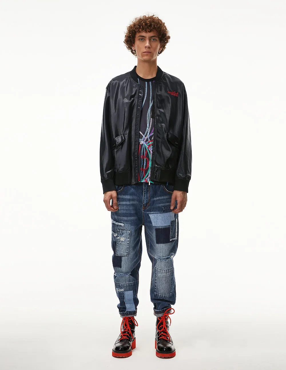 MARK FAST MEN EMBROIDERED LOGO RETRO MA1 CASUAL JACKET