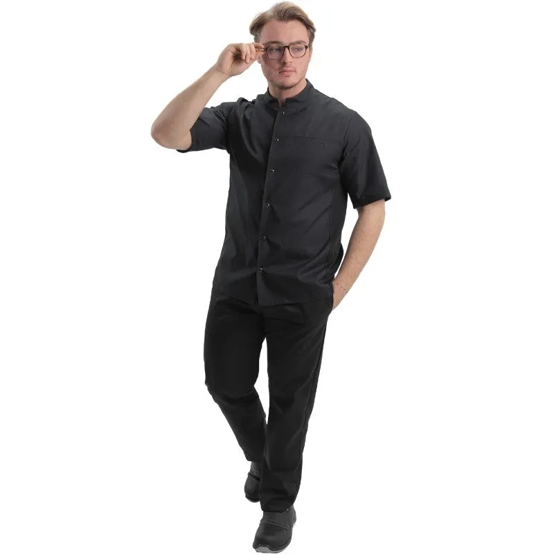 Men's Black Embossed Short Sleeve Chef's Coat - MANELLI