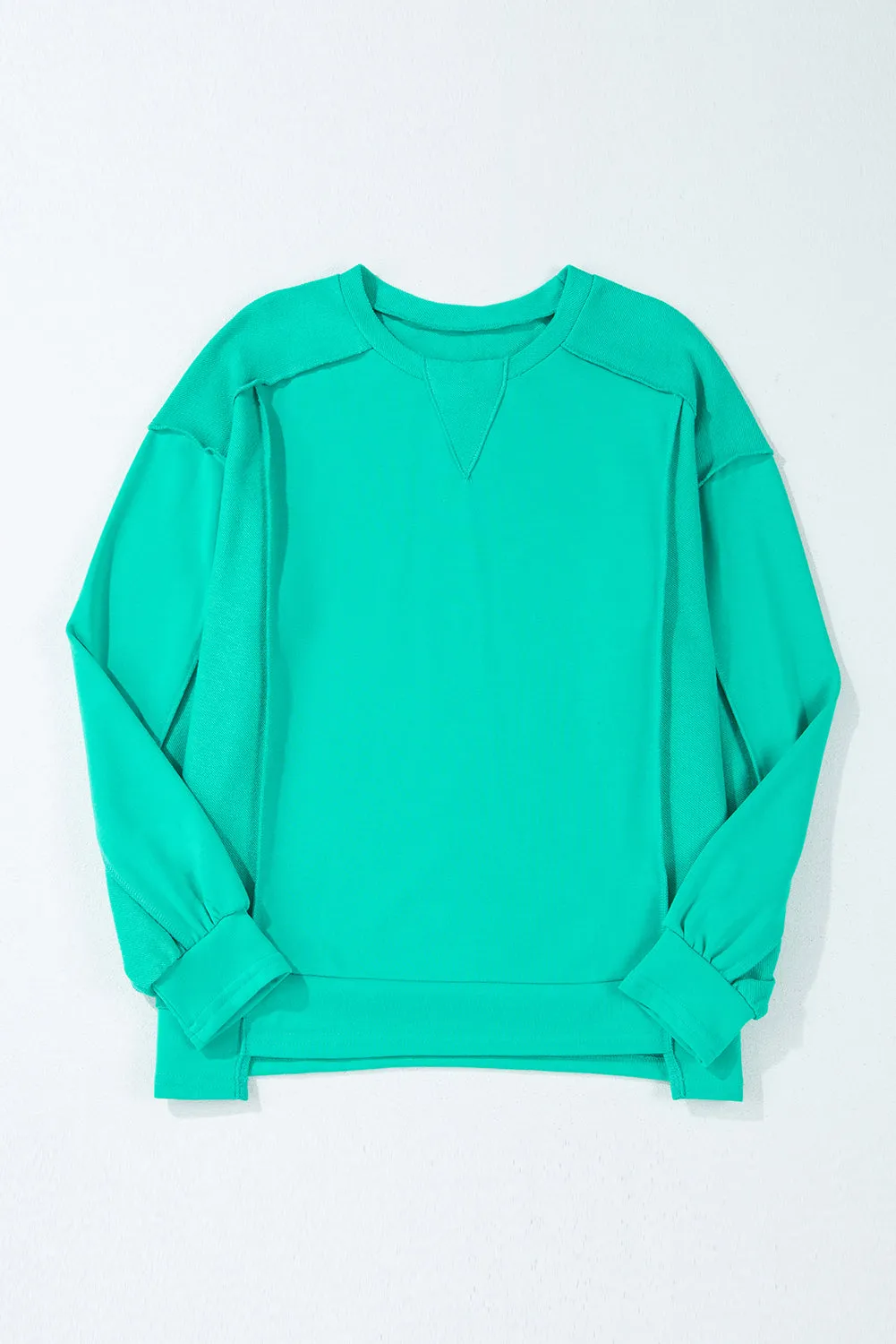 Mint Green Splicing Round Neck Pullover Sweatshirt