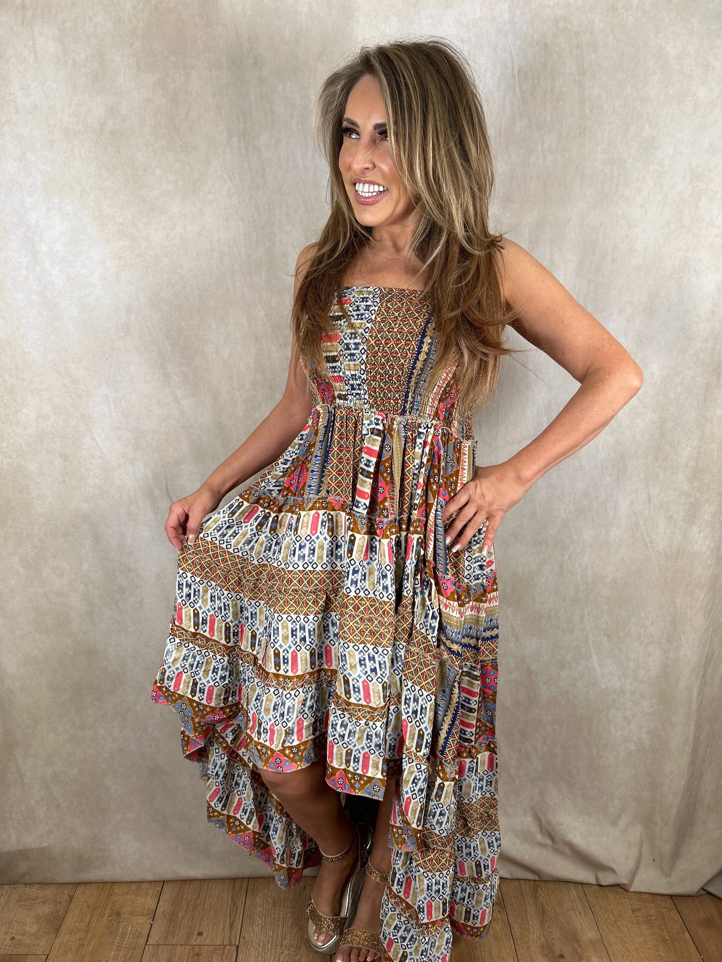 Multi-Coloured High Low Dress