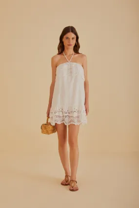 Off-White Embroidered Guipure Euroflax™ Premium Linen Mini Dress