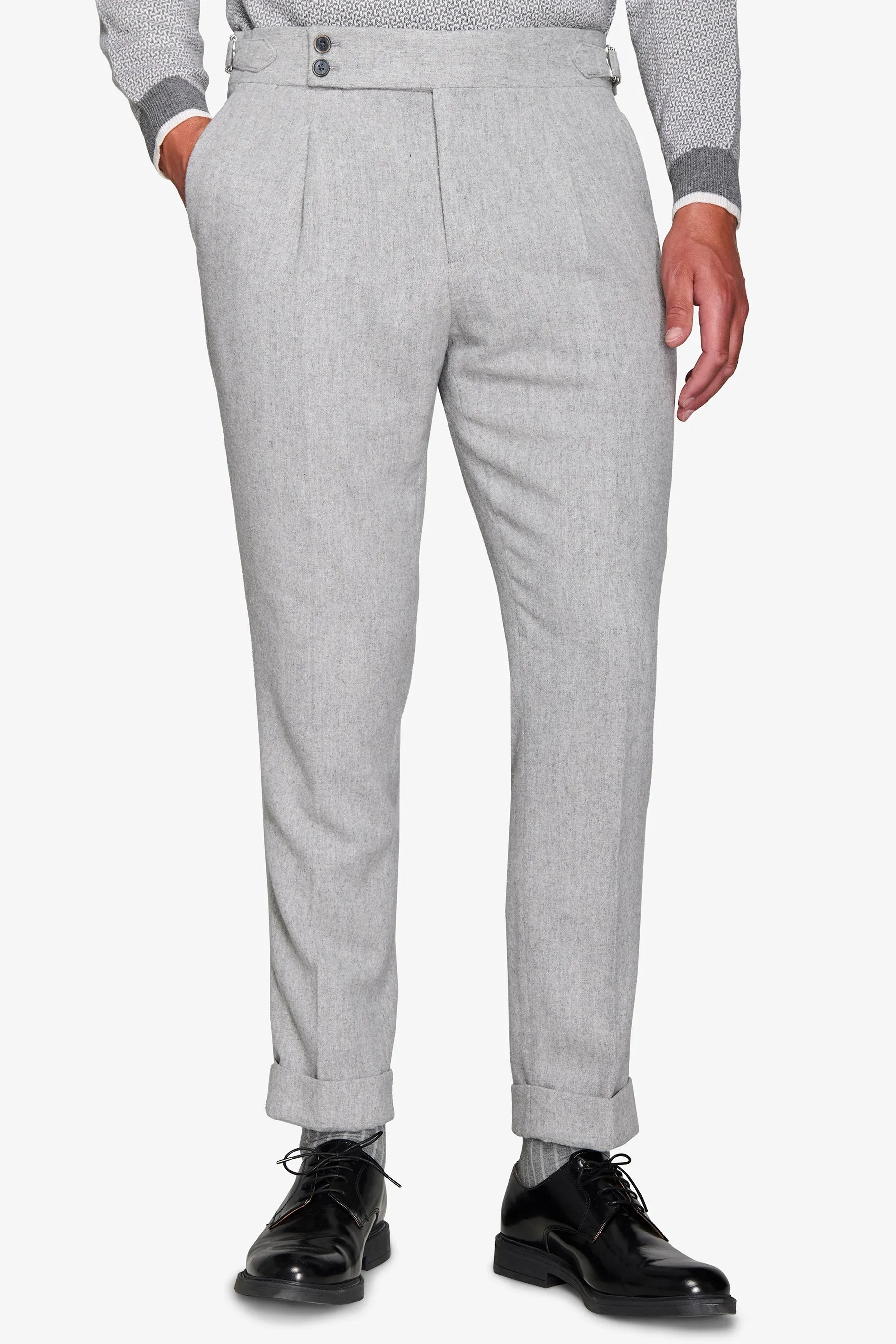 Pantalone da abito flanella misto lana grigio chiaro
