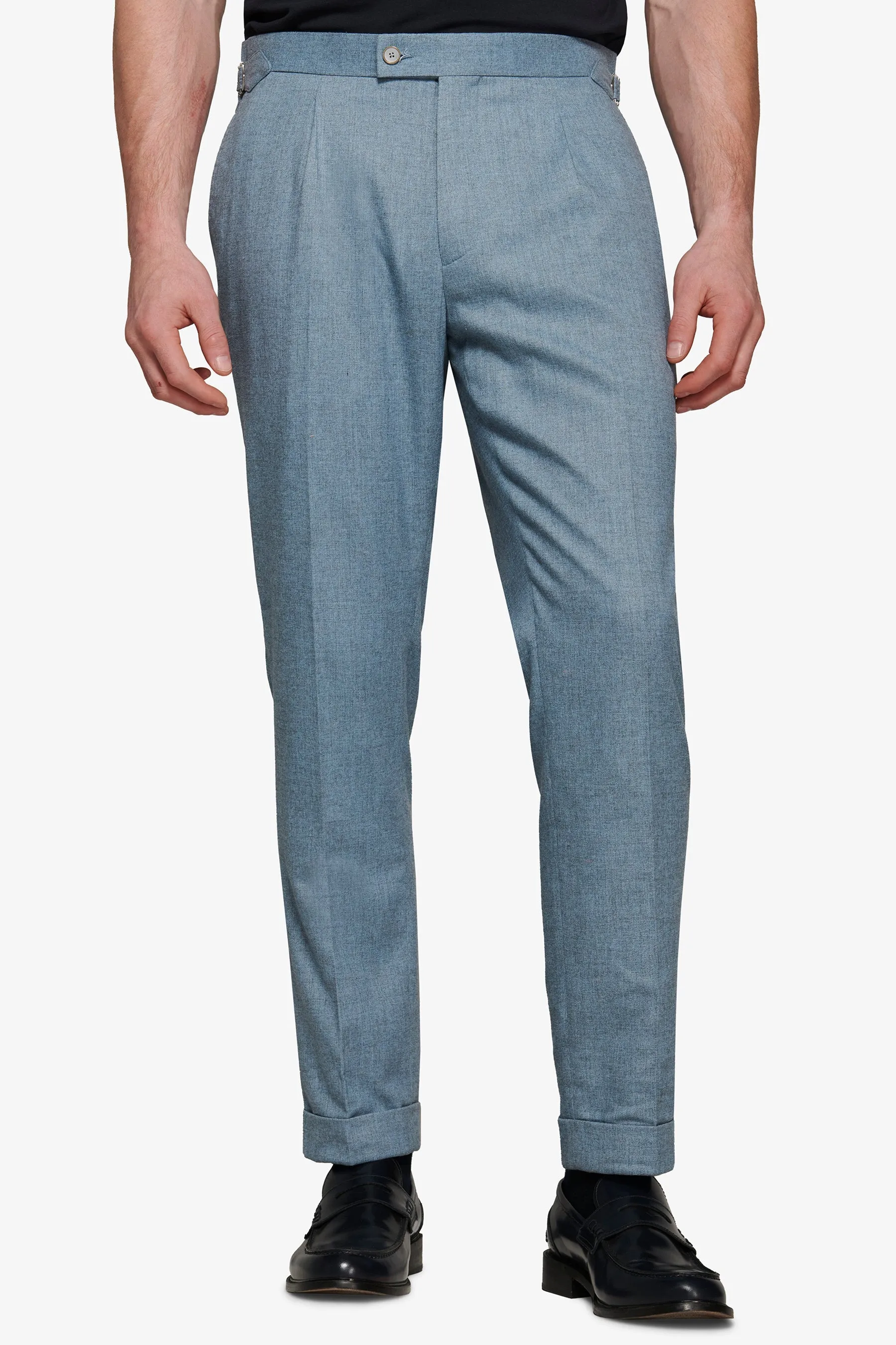 Pantalone flanella con pinces celeste