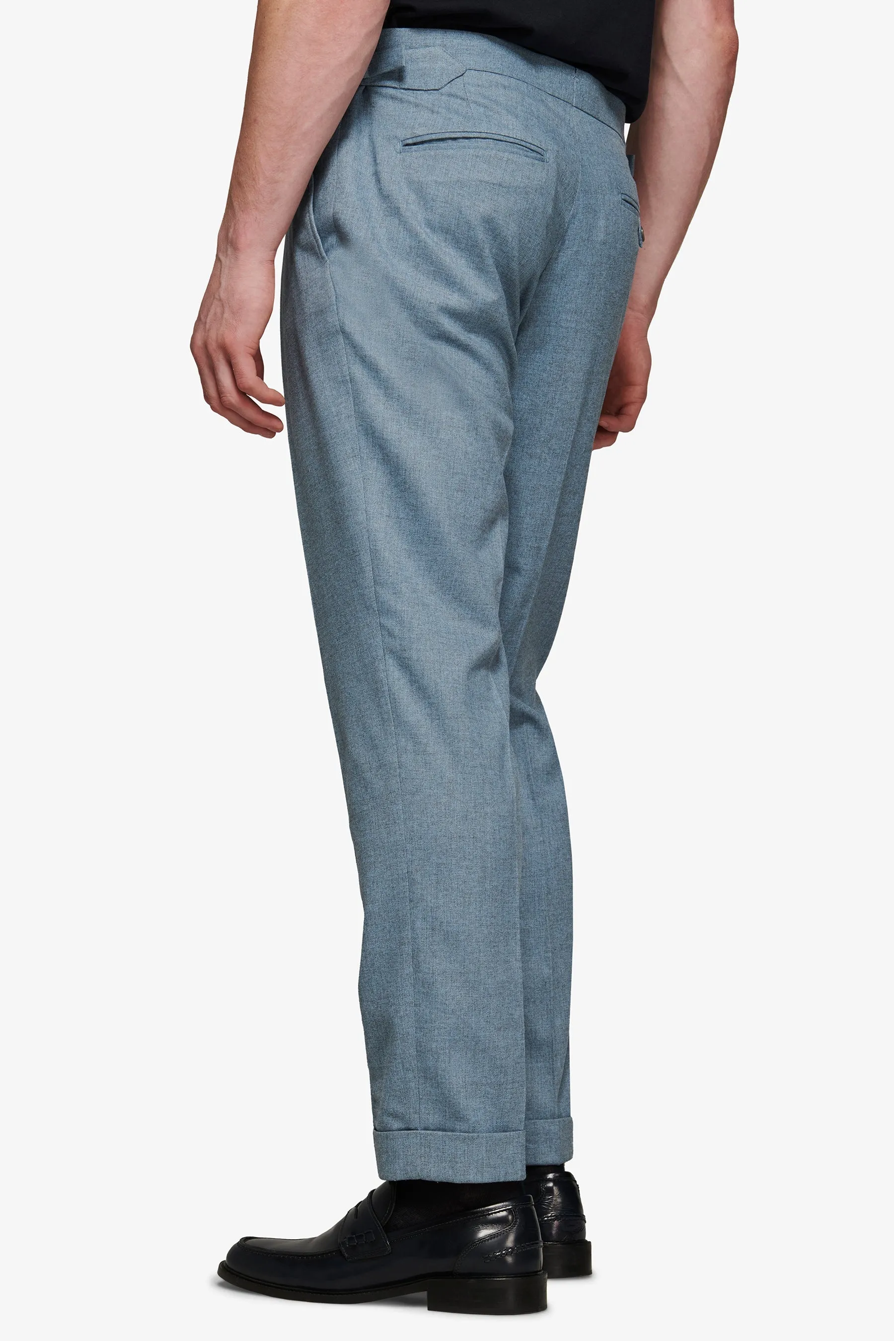 Pantalone flanella con pinces celeste