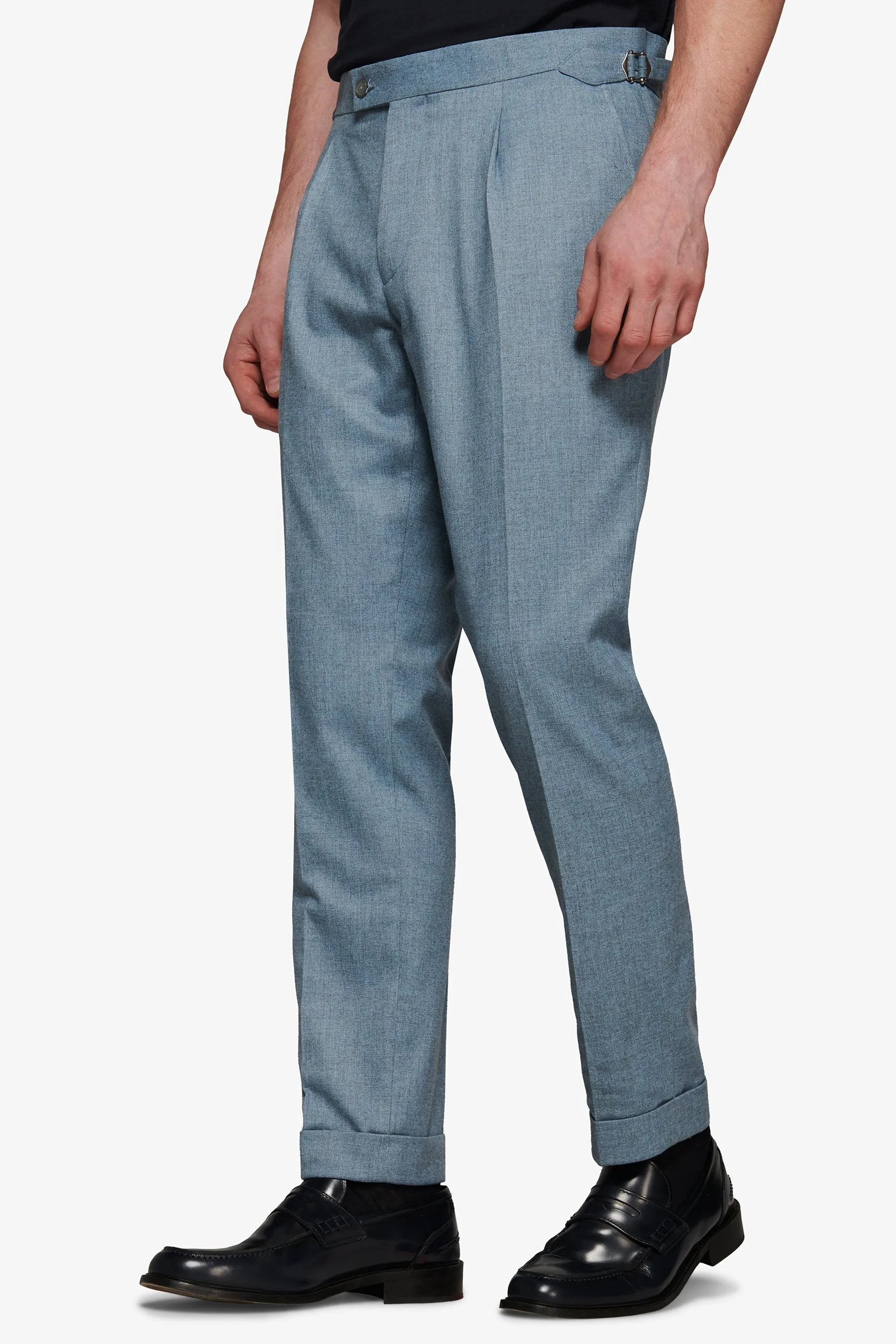 Pantalone flanella con pinces celeste