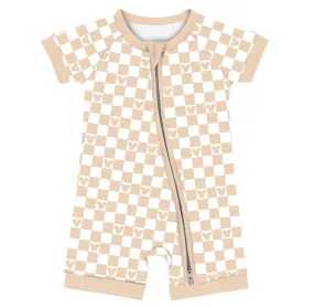 Park Fun Tan Checkers - Bamboo Shorty Romper
