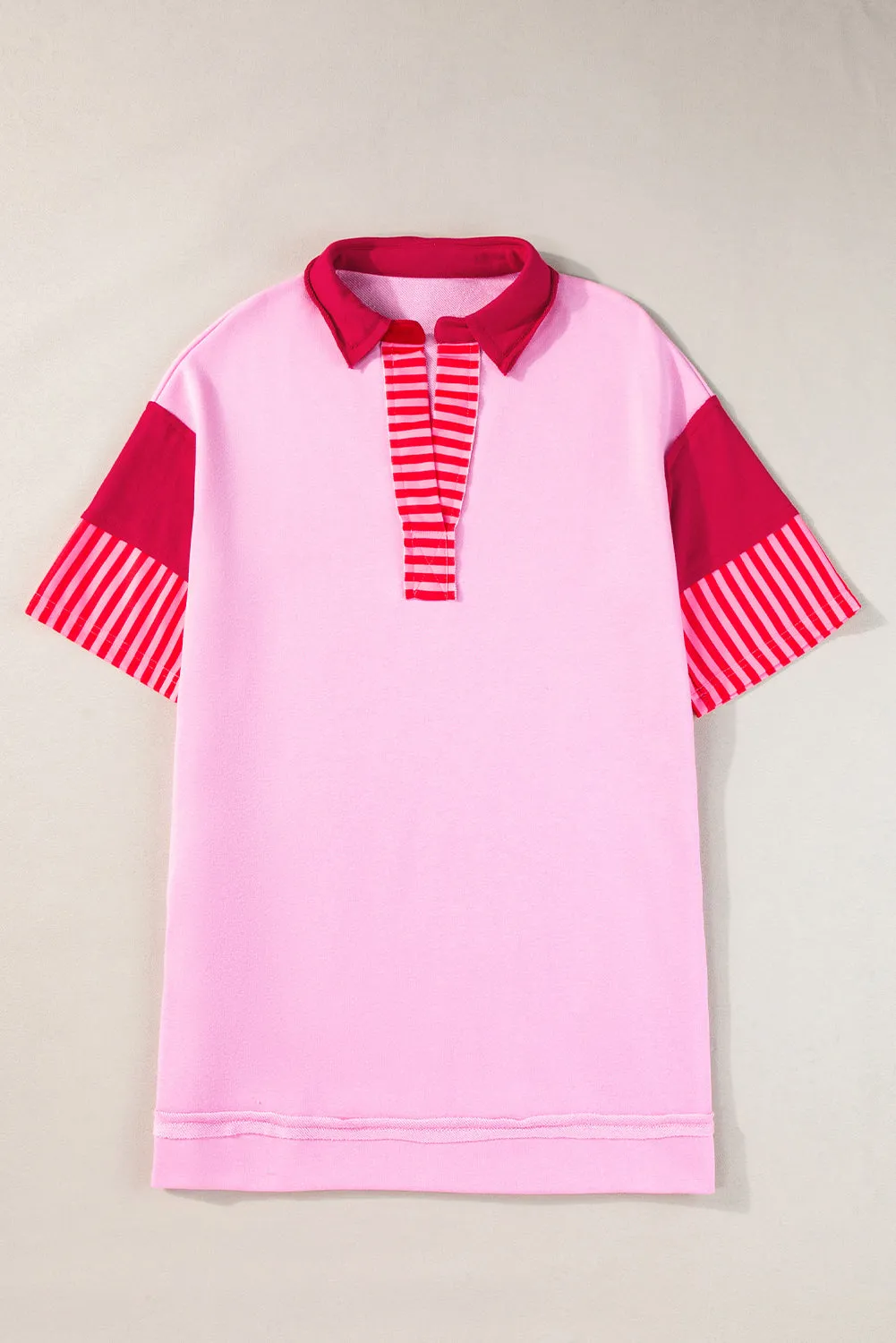 Pink Stripe Colorblock Patchwork Short Sleeve T Shirt Dress