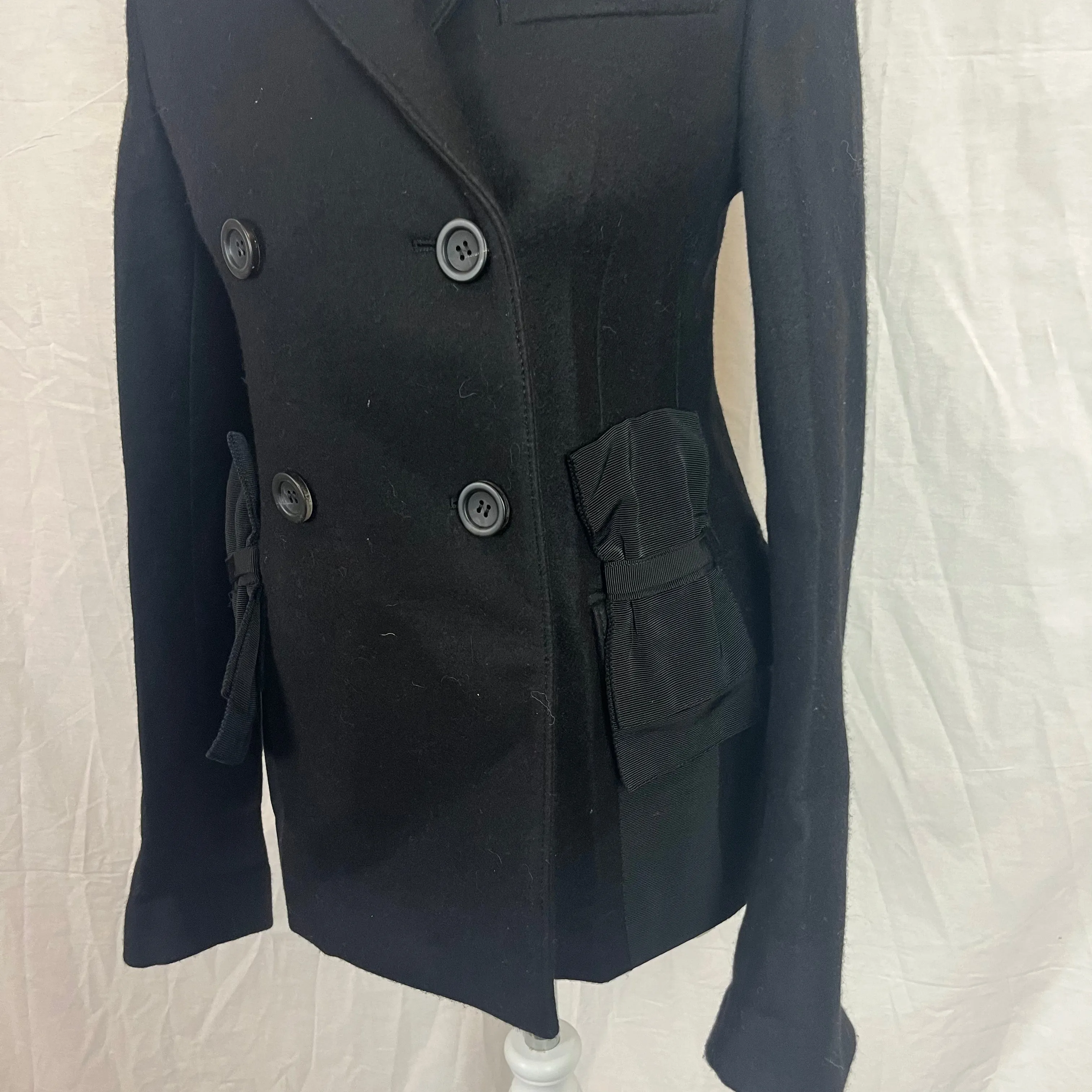 Prada Brand New Black Thick Wool Bow Detail Jacket XS