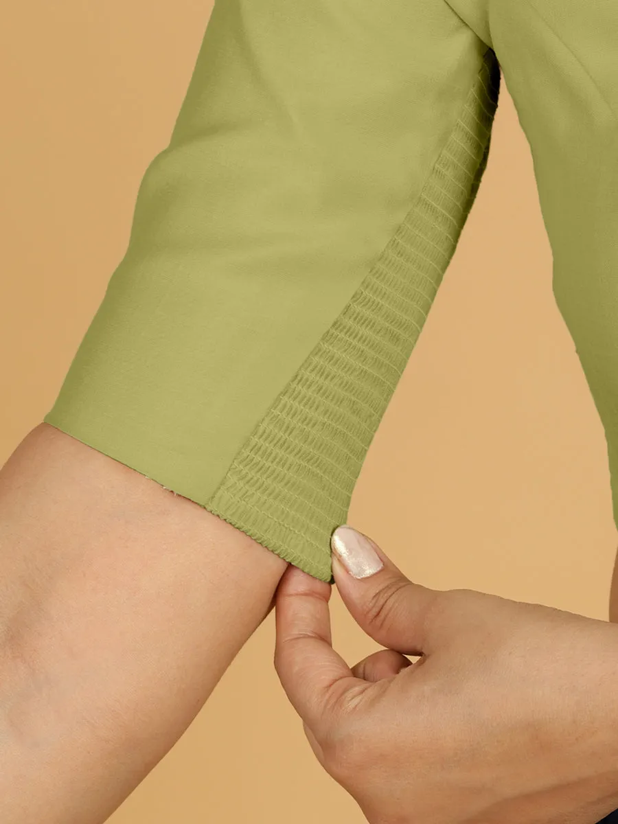 Priya x Rozaana | Elbow Sleeves Saree Blouse in Pista Green