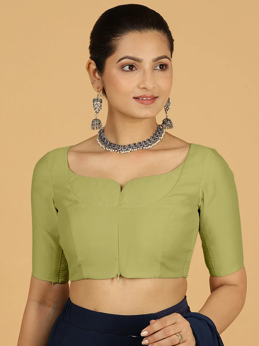 Priya x Rozaana | Elbow Sleeves Saree Blouse in Pista Green