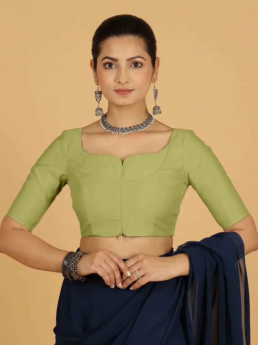 Priya x Rozaana | Elbow Sleeves Saree Blouse in Pista Green