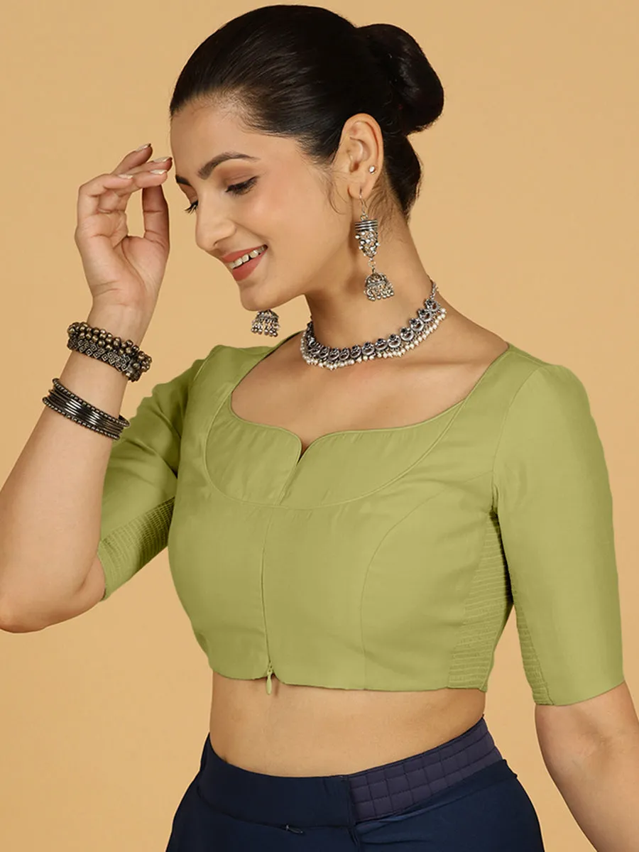 Priya x Rozaana | Elbow Sleeves Saree Blouse in Pista Green