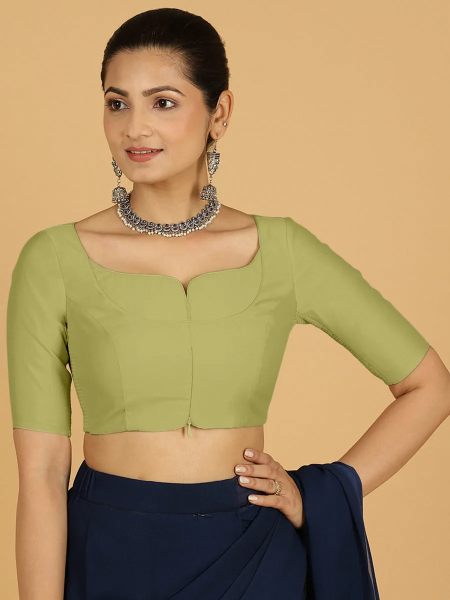 Priya x Rozaana | Elbow Sleeves Saree Blouse in Pista Green