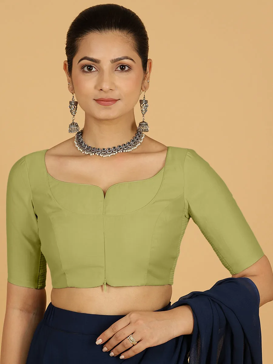 Priya x Rozaana | Elbow Sleeves Saree Blouse in Pista Green