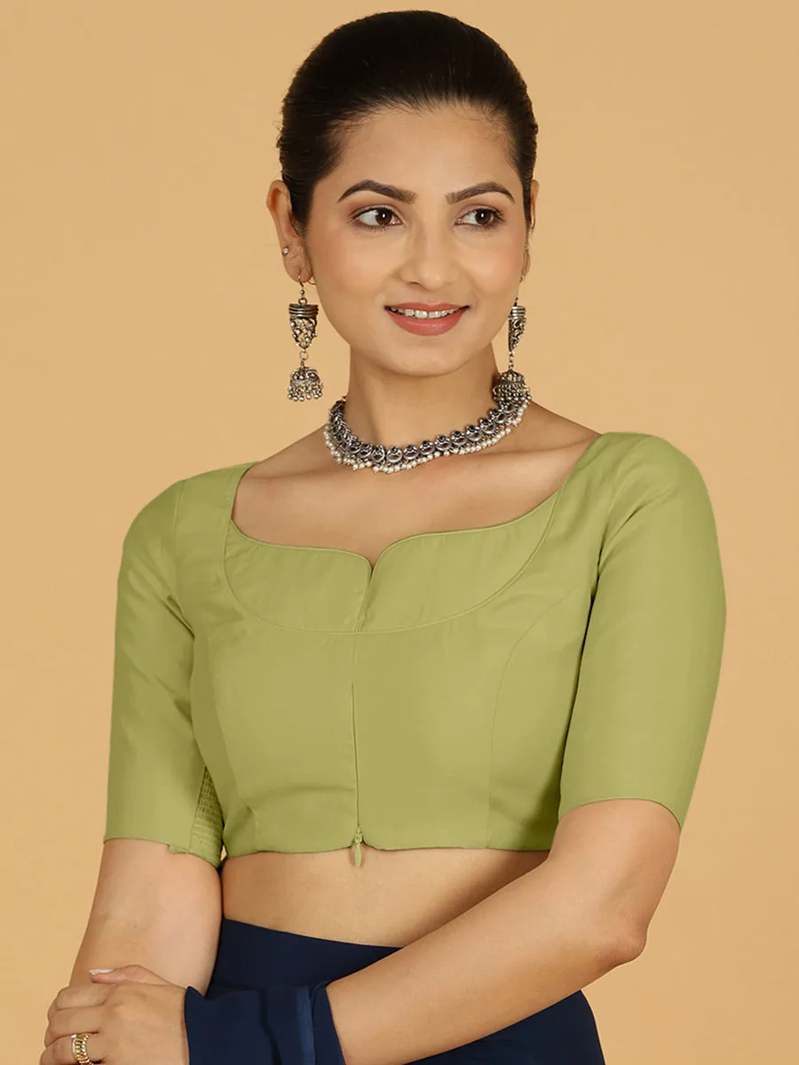 Priya x Rozaana | Elbow Sleeves Saree Blouse in Pista Green