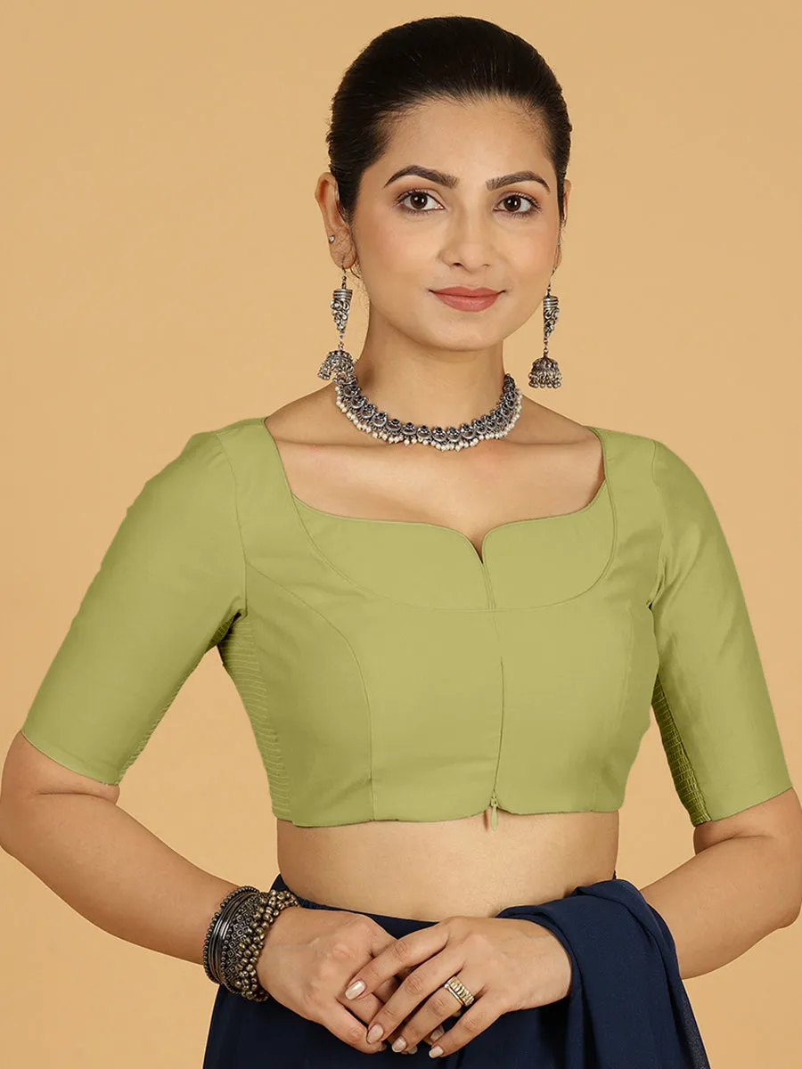 Priya x Rozaana | Elbow Sleeves Saree Blouse in Pista Green