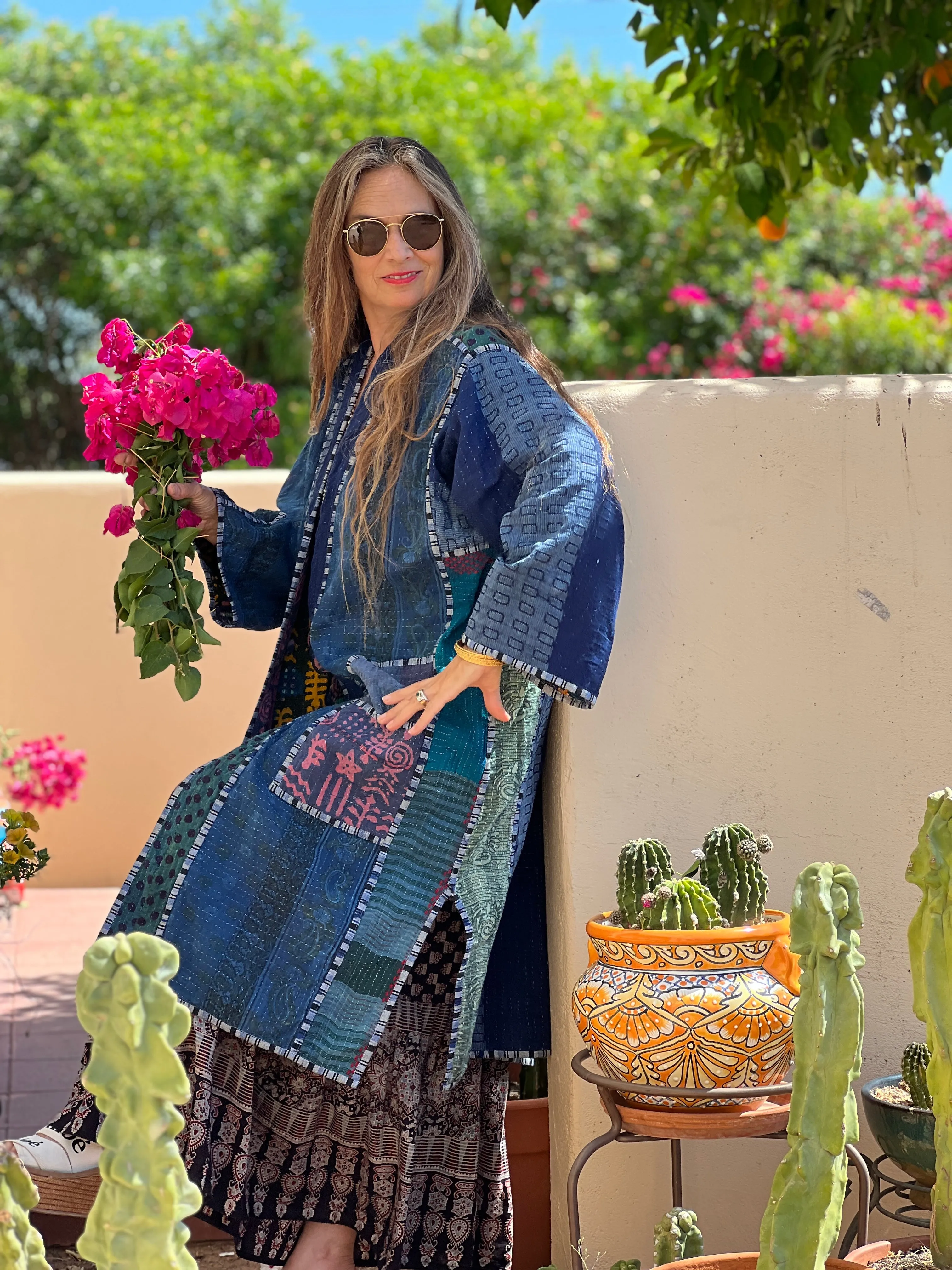 Ranchi Indigo Cotton Vintage Quilted Kantha Coat ONE OF KIND
