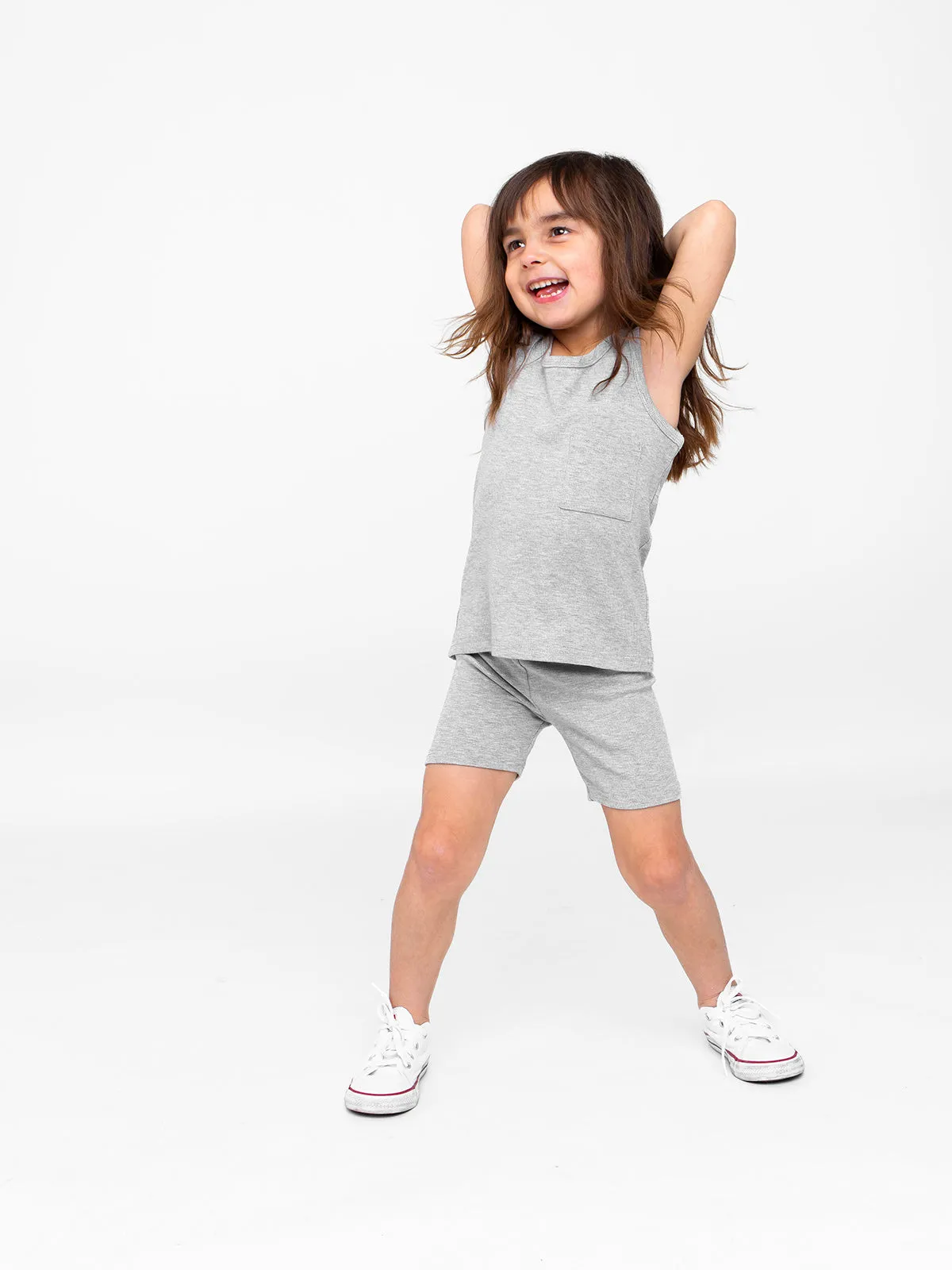 Ribbed Biker Short - Light Heather Grey