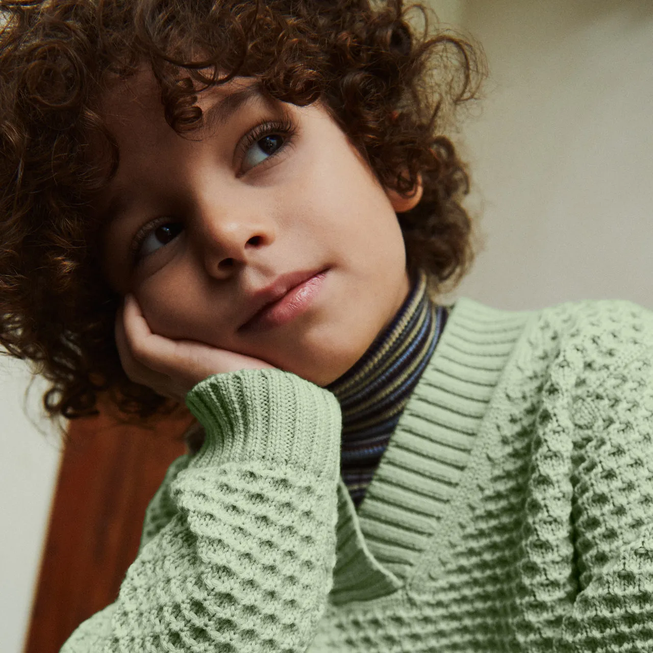 Rollneck Rib Sweater - 100% Merino - Sky Multi (2-12y)