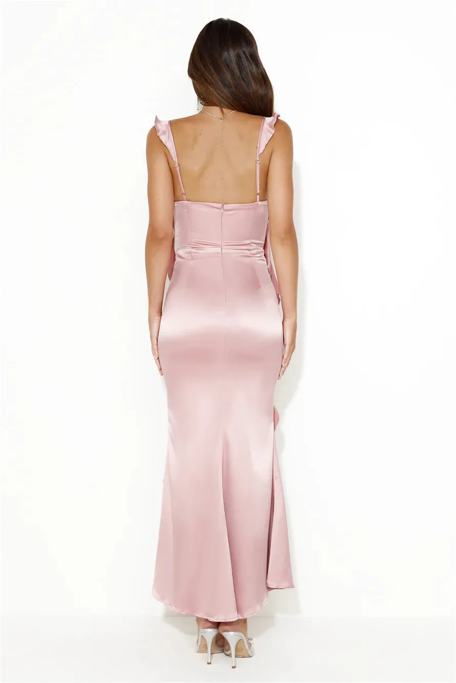 Romance High Satin Maxi Dress Blush