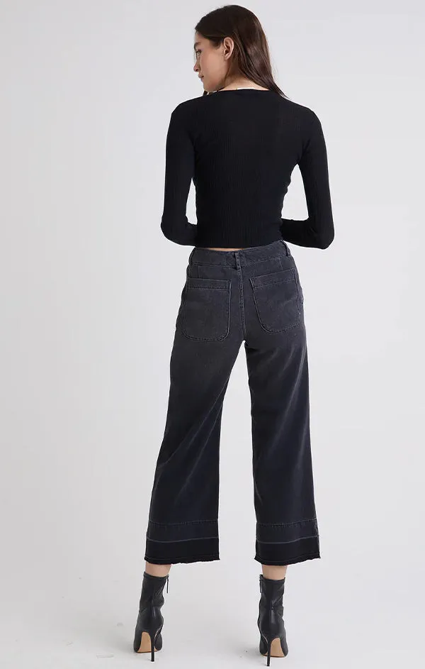 Saige Wide Leg Open Hem Crop