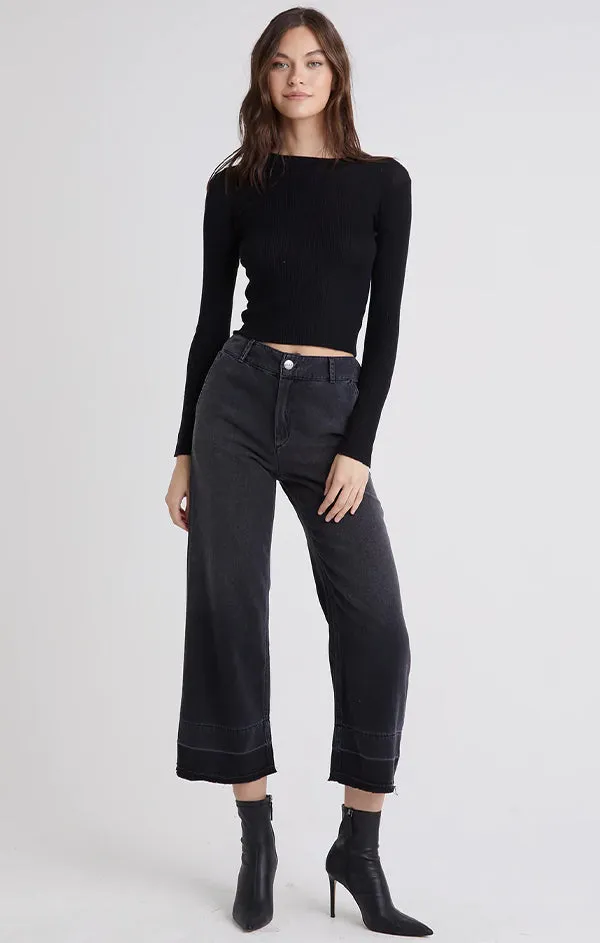 Saige Wide Leg Open Hem Crop