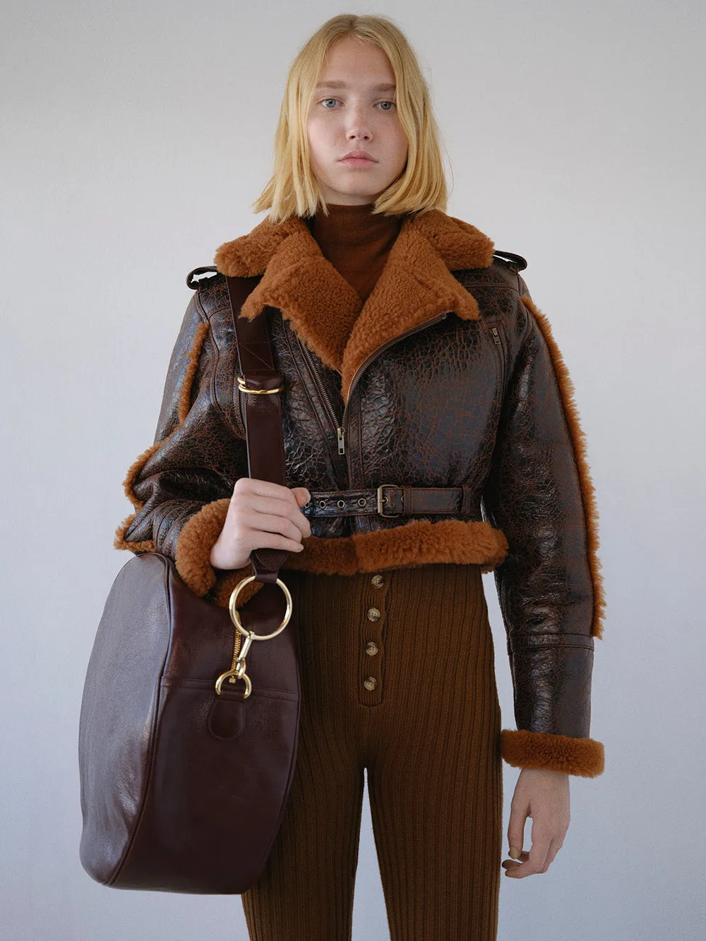 Shearling Strong Shoulder Moto -- Rust