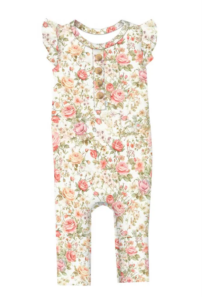 Sweet Summer Sweet Petals - Bamboo Flutter Sleeve Romper