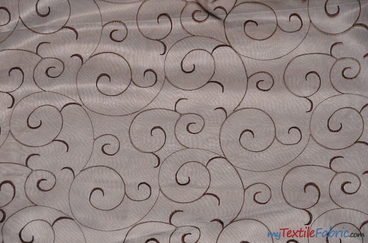 Swirl Organza Fabric | Embroidered Swirl Sheer | 54" Wide | Multiple Colors |