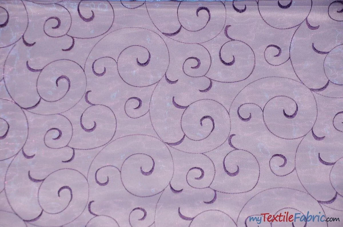 Swirl Organza Fabric | Embroidered Swirl Sheer | 54" Wide | Multiple Colors |