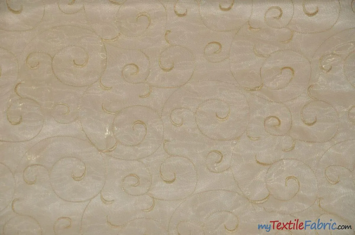 Swirl Organza Fabric | Embroidered Swirl Sheer | 54" Wide | Multiple Colors |