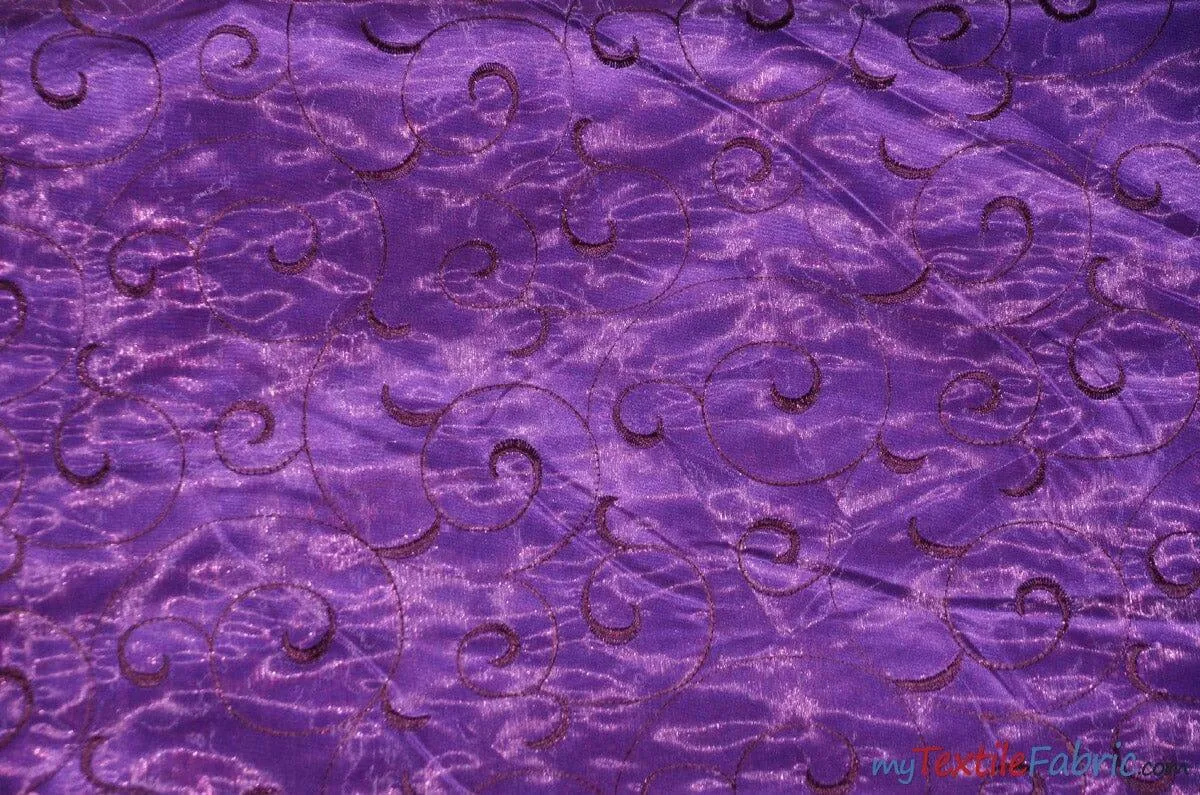 Swirl Organza Fabric | Embroidered Swirl Sheer | 54" Wide | Multiple Colors |