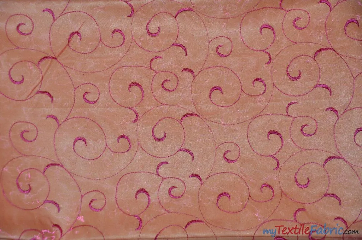 Swirl Organza Fabric | Embroidered Swirl Sheer | 54" Wide | Multiple Colors |