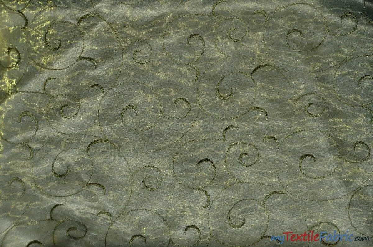 Swirl Organza Fabric | Embroidered Swirl Sheer | 54" Wide | Multiple Colors |