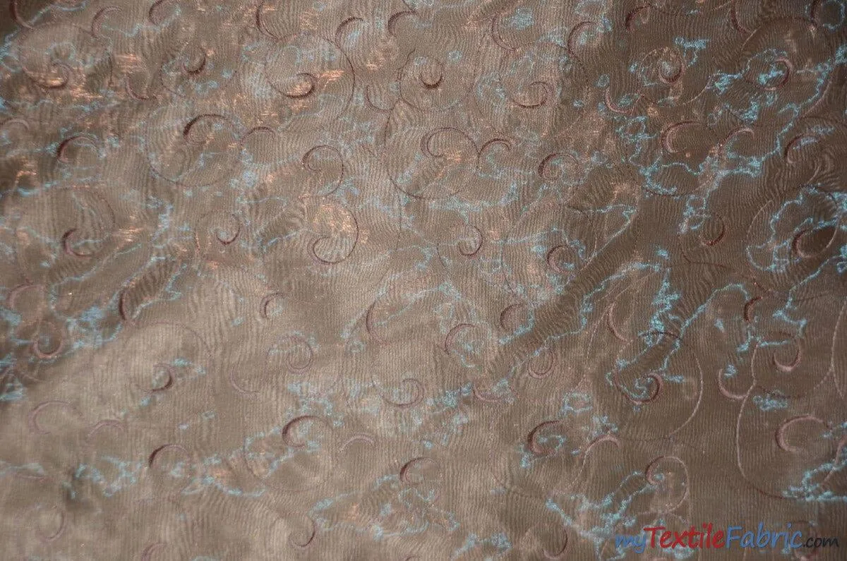 Swirl Organza Fabric | Embroidered Swirl Sheer | 54" Wide | Multiple Colors |