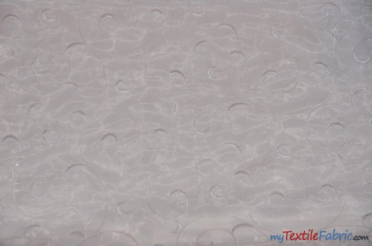 Swirl Organza Fabric | Embroidered Swirl Sheer | 54" Wide | Multiple Colors |