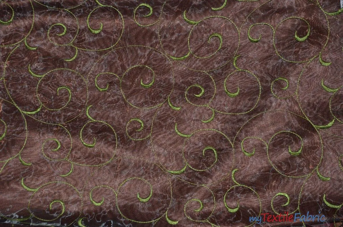 Swirl Organza Fabric | Embroidered Swirl Sheer | 54" Wide | Multiple Colors |