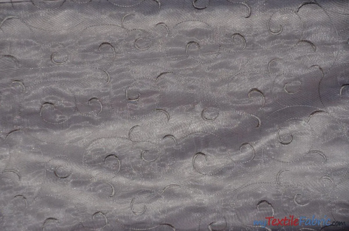 Swirl Organza Fabric | Embroidered Swirl Sheer | 54" Wide | Multiple Colors |