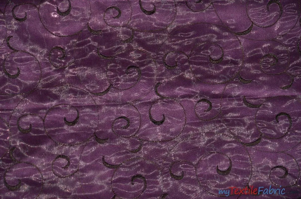 Swirl Organza Fabric | Embroidered Swirl Sheer | 54" Wide | Multiple Colors |