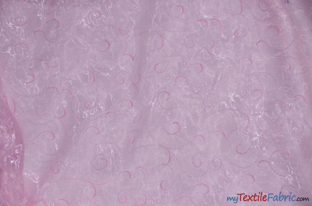 Swirl Organza Fabric | Embroidered Swirl Sheer | 54" Wide | Multiple Colors |