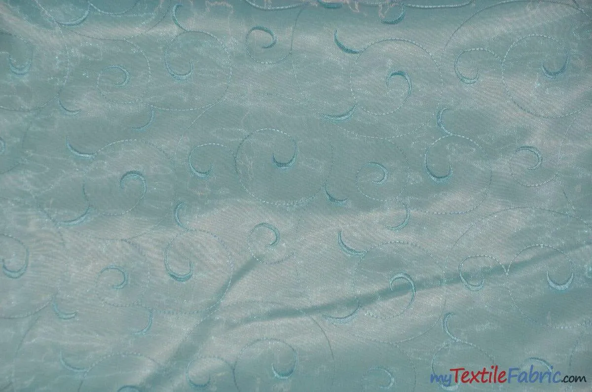 Swirl Organza Fabric | Embroidered Swirl Sheer | 54" Wide | Multiple Colors |