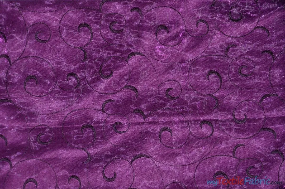 Swirl Organza Fabric | Embroidered Swirl Sheer | 54" Wide | Multiple Colors |