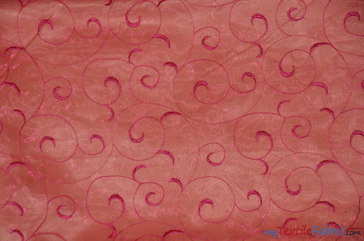 Swirl Organza Fabric | Embroidered Swirl Sheer | 54" Wide | Multiple Colors |