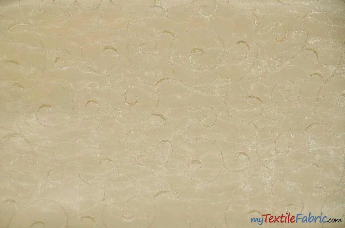 Swirl Organza Fabric | Embroidered Swirl Sheer | 54" Wide | Multiple Colors |