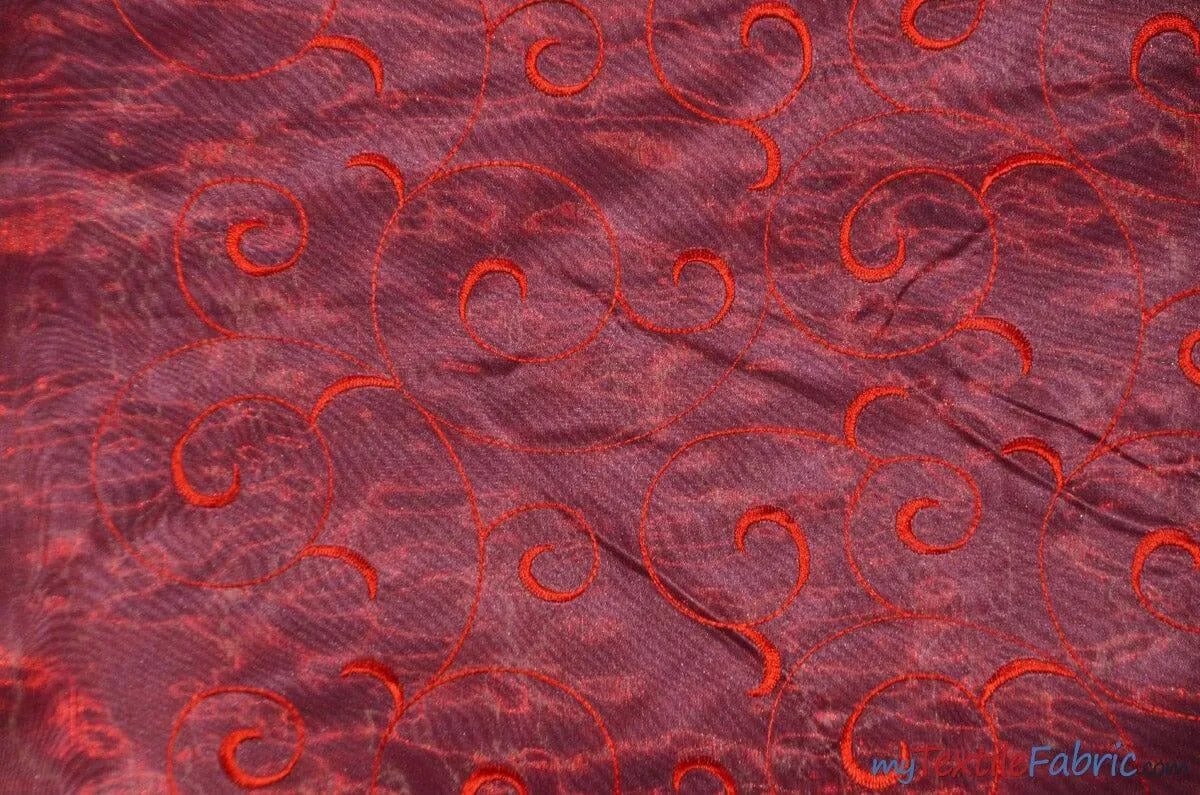 Swirl Organza Fabric | Embroidered Swirl Sheer | 54" Wide | Multiple Colors |