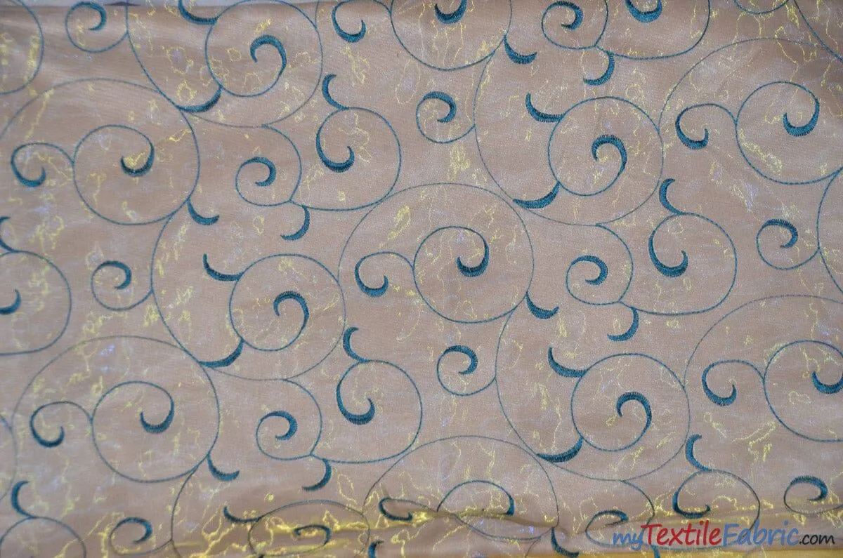 Swirl Organza Fabric | Embroidered Swirl Sheer | 54" Wide | Multiple Colors |